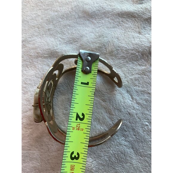 Hammered Gold-Tone Cuff Bracelet Matte Oval White Stone Boho Adjustable - Picture 9 of 11